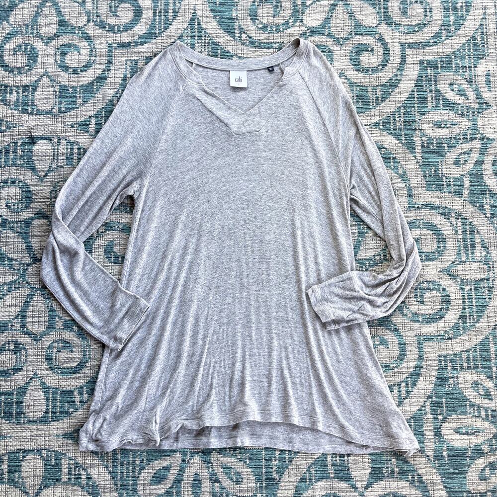 CAbi Gray Long Sleeve V-Neck Swing Tunic Top Style Comfy Tee - Size Small - Picture 2 of 6